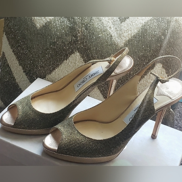 JIMMY CHOO Authentic  Sparkling Peep Toe Platform Heels wBox| Size 36.5 | Worn1x - Picture 4 of 12